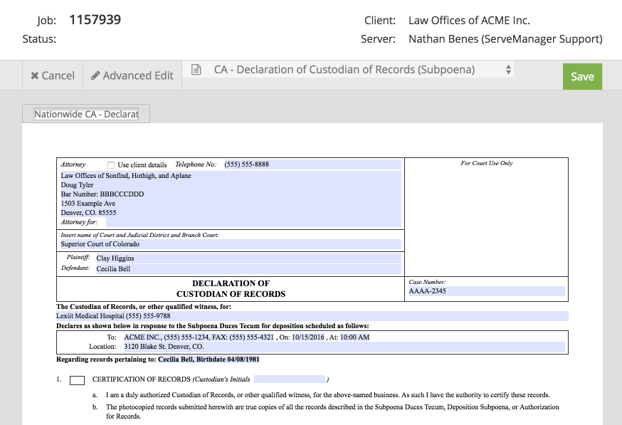 California document retrieval and photocopy packet