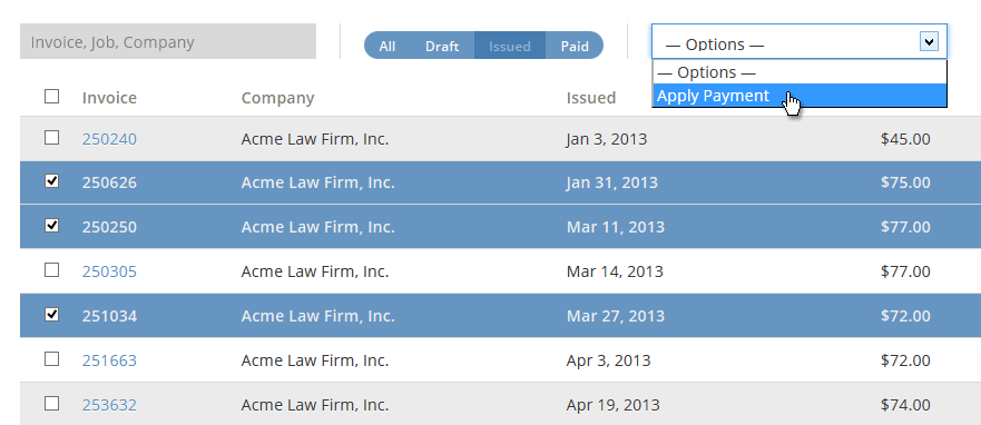 Apply Payment to Multiple Invoices