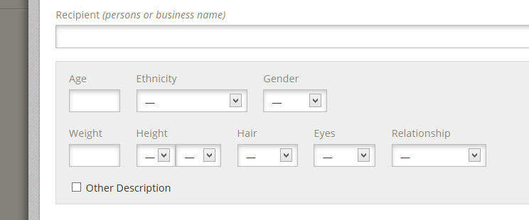 Recipient Description Dropdowns