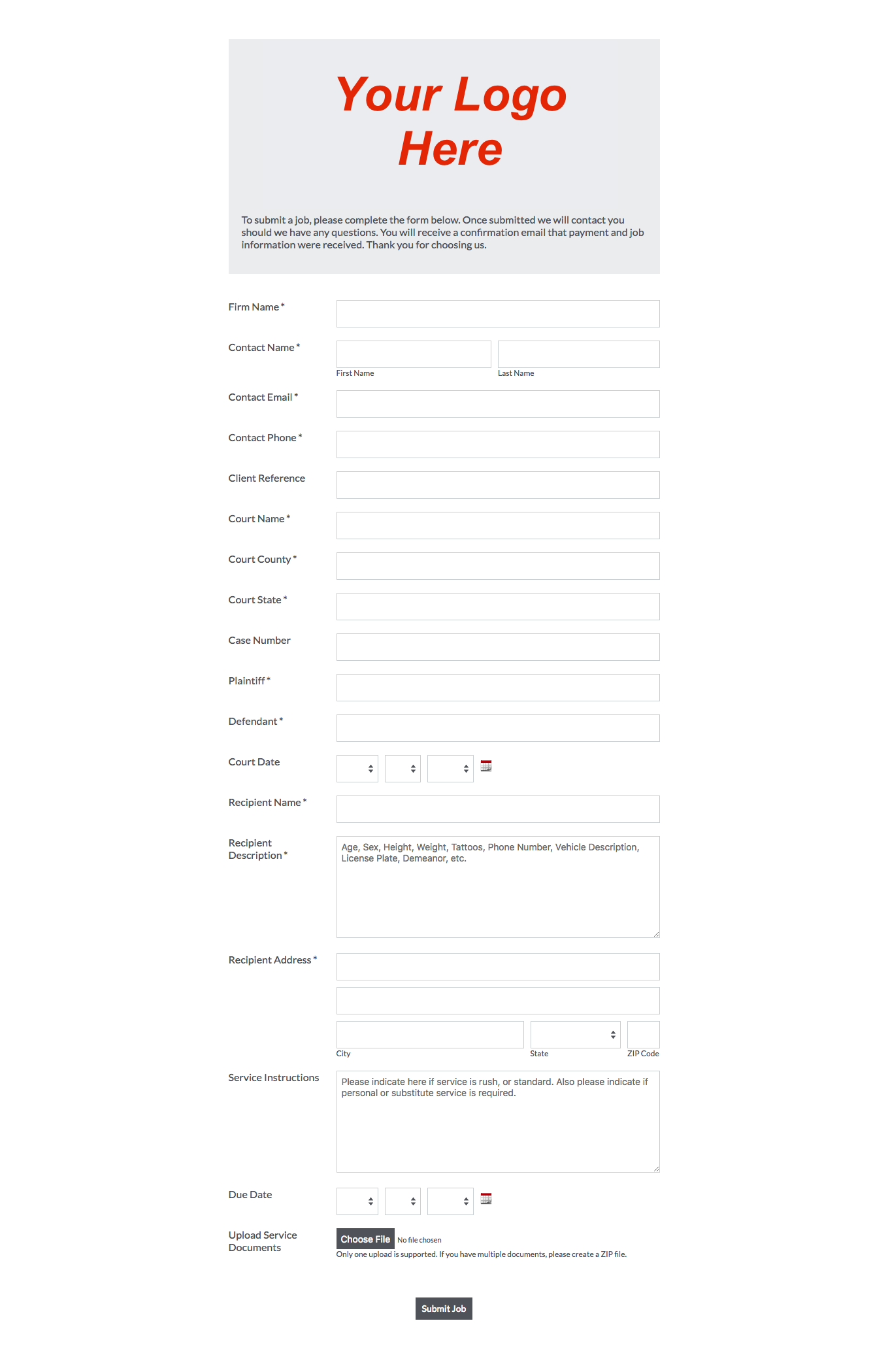 SM Order Form Example
