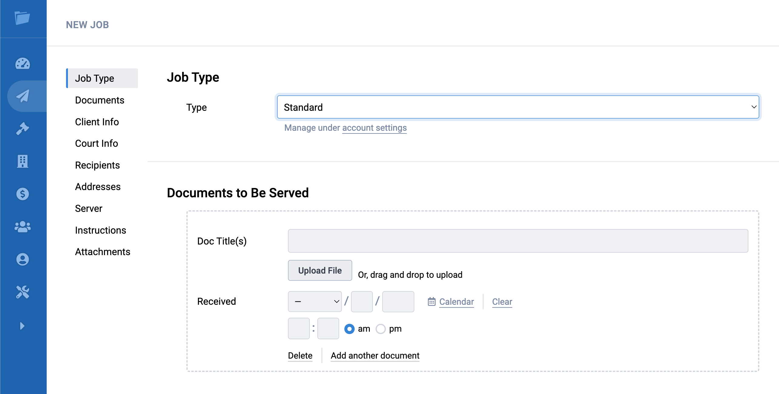 ServeManager Job form order