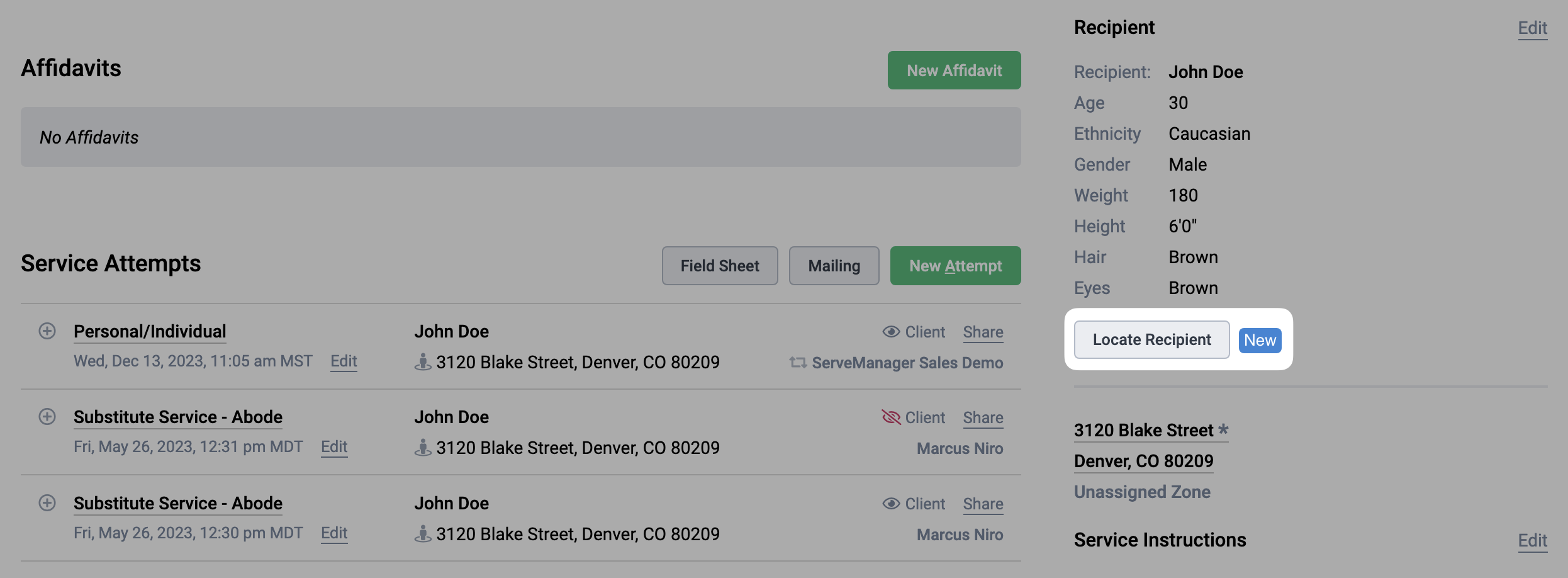 Recipient Locator Feature Screenshot