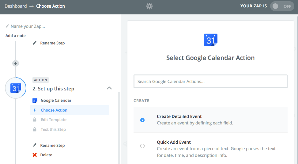 google cal action step