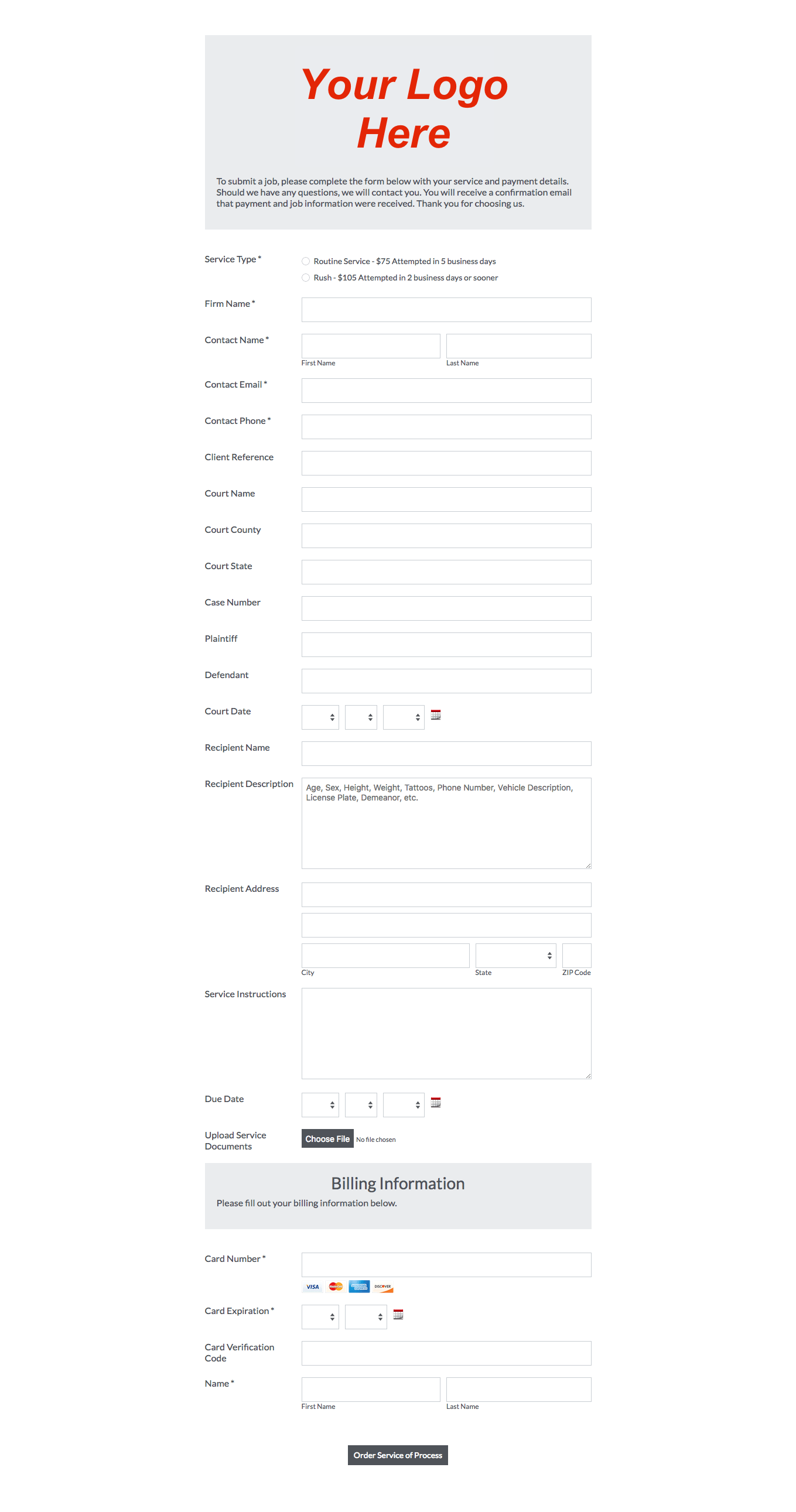 SM Order Form Example