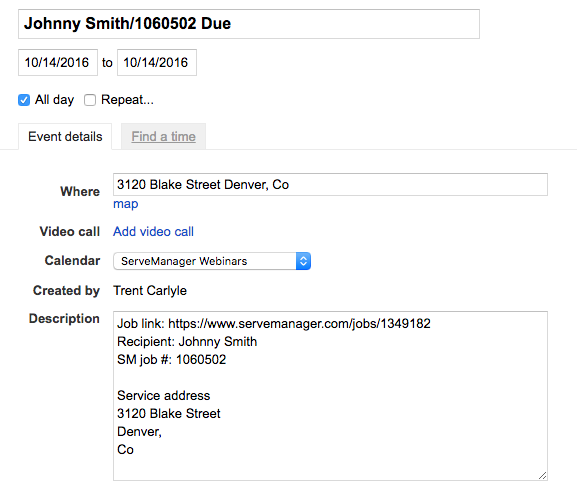 ServeManager due dates on Google Calendars