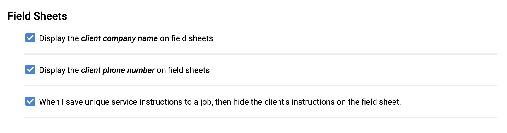service instructions toggle